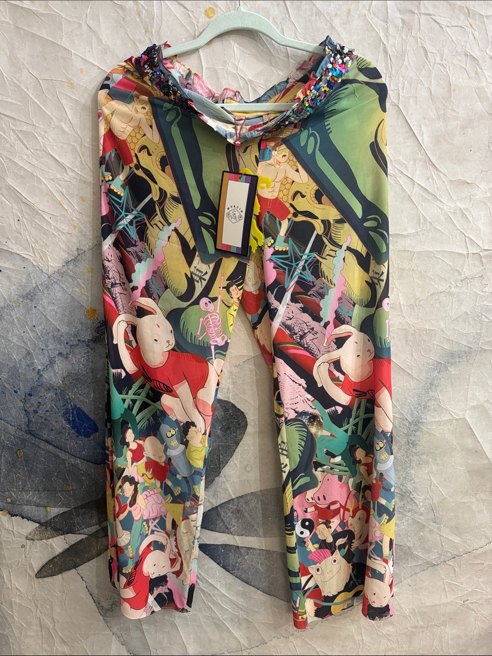 NWT Mukzin Graphic Pants Sequin Waist L